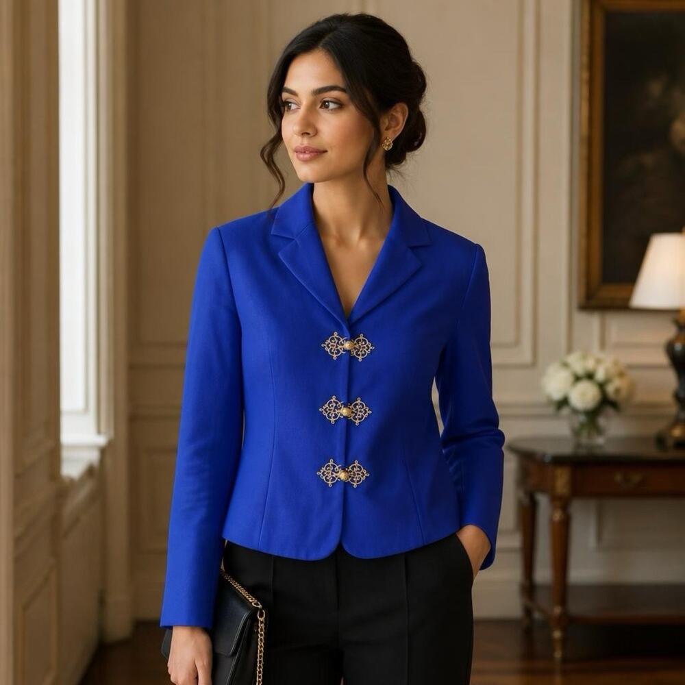 Shomi Blue Blazer Light Tunic Asian Women 12 Silk Jacket Luxurious Evening Wear
